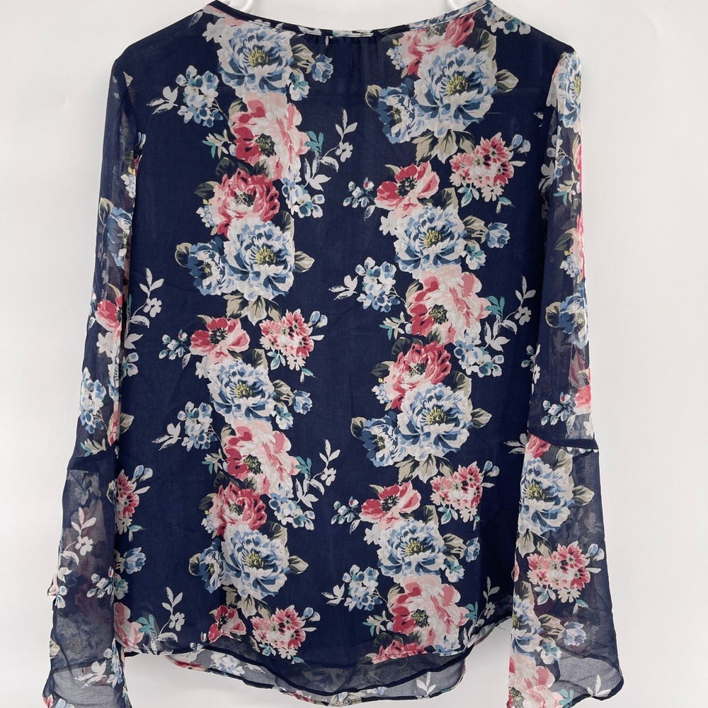 White House Black Market Floral Chiffon Ruffle Long Sleeve Blouse Top Size 8 - Picture 8 of 8